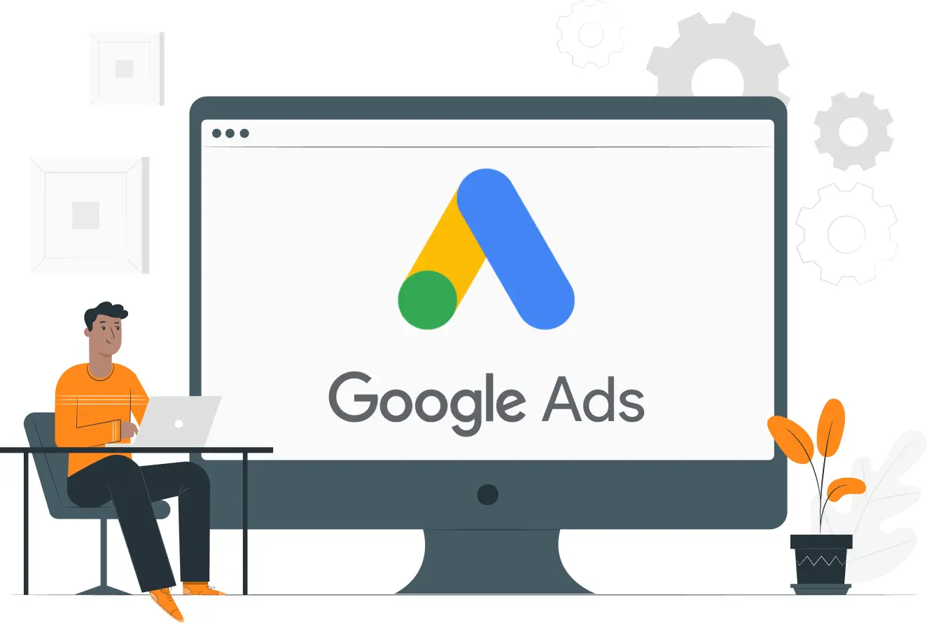 Illustration of a person managing a Google Ads campaign